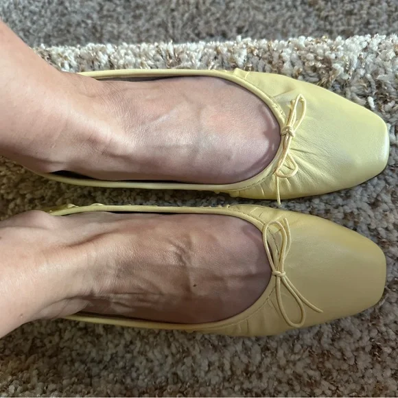 Sam Edelman Pale Yellow Leather Ballet Flats with Bow - Picture 4 of 4